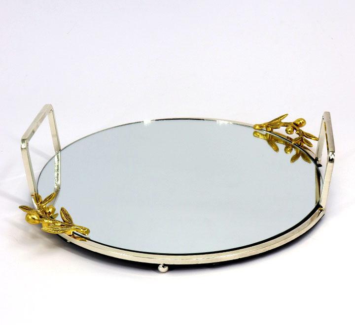 Circular Mirror Serving Tray Silver