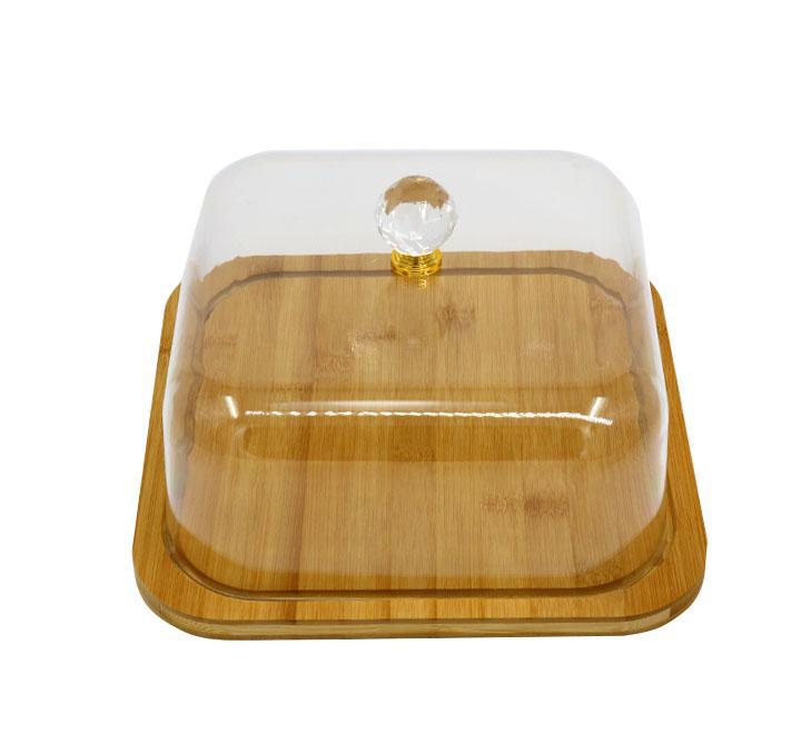 Flat Rectangular Cake Plate With Square Dome Cover