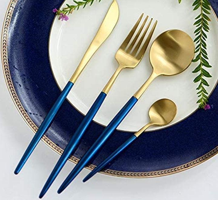 Gold Blue Cutlery Set