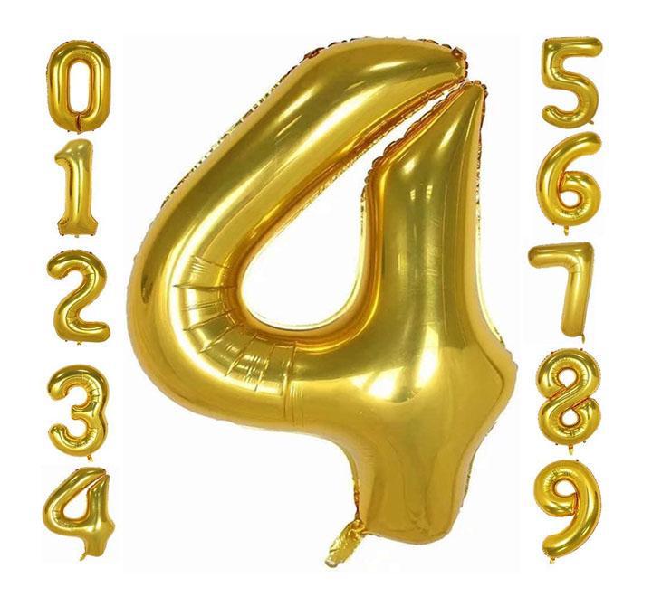 Large Gold Number #4 Foil Balloon