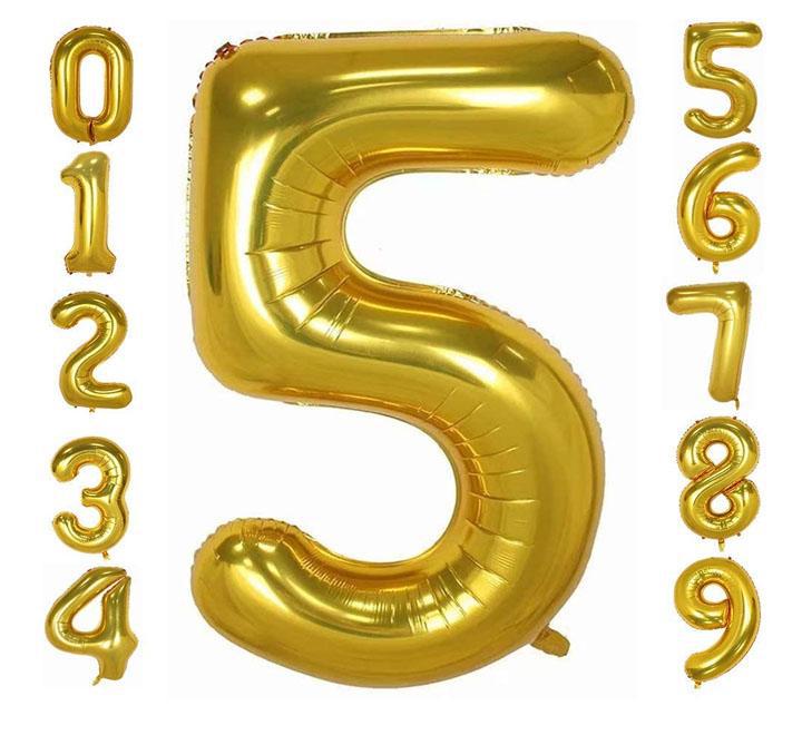 Large Gold Number #5 Foil Balloon