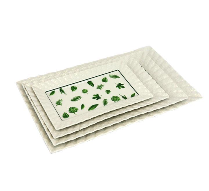 Porcelain Leaf Printed Rectangular Serving Dish