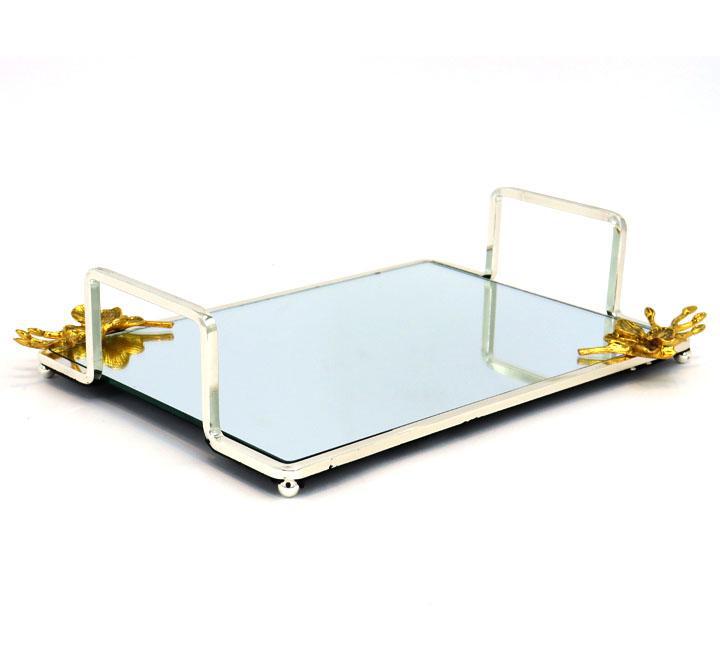Rectangular Mirror Serving Tray Silver